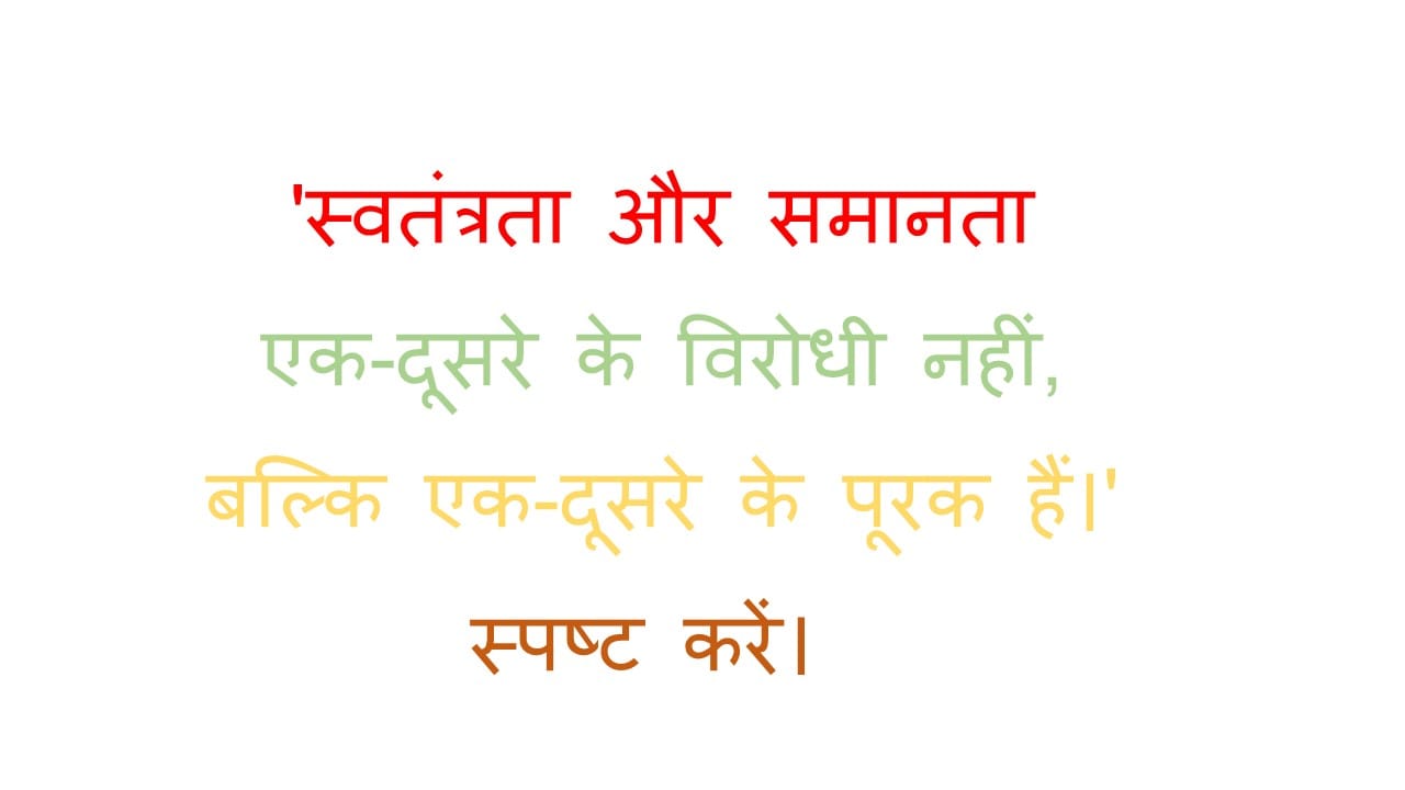 'स्वतंत्रता और समानता एक-दूसरे के विरोधी नहीं, बल्कि एक-दूसरे के पूरक हैं।' स्पष्ट करें। 
